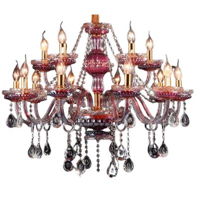 China Modern Purple Red Wine Crystal Chandelier Lights Lamp for Living Room Cristal Lustre Chandeliers Lighting Hanging Ceiling Fixtures Gua for sale