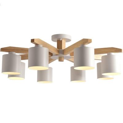 China Surface Mounted Nordic Modern Wooden Ceiling Chandelier E27/E26 With Iron Lampshade For Living Room Suspension Lighting Fixtures for sale