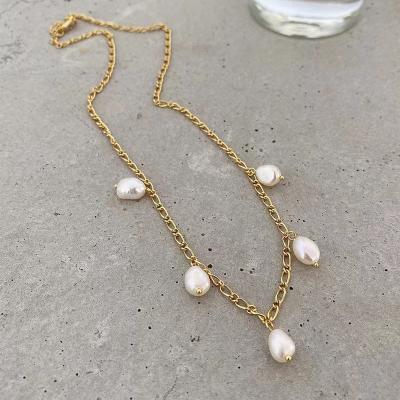 China Geometric Gold Plated 18k Gold Plated Sterling Silver Baroque Freshwater Pearl Necklace 925 Pearl Necklace for sale