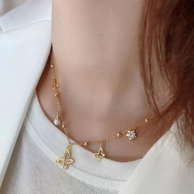 China S925 Sterling Silver Small Bead Chain Gift Geometric Butterfly Necklace Small Bead Pendant Necklace for Women for sale