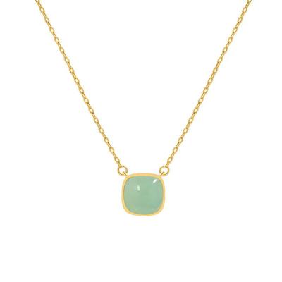 China CLASSIC 18k Gold Enamel Necklace 925 Sterling Silver Square Agate Stone Light Green Necklace For Women Gift for sale