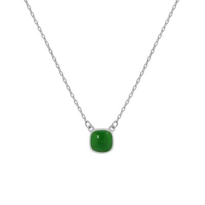 China S925 Sterling Silver Green Agate Stone Emerald Enamel Agate Stone Necklace CLASSIC gift for women for sale