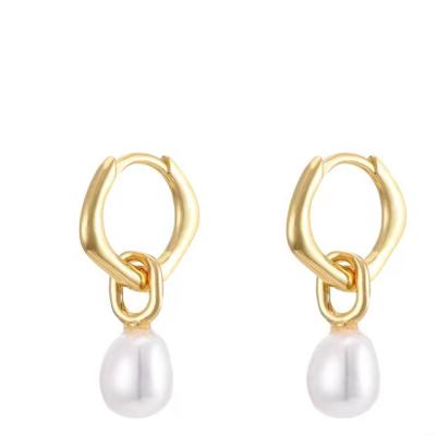 China New Trend CLASSIC 18k Gold Plated Ins Square Freshwater Pearl Circle Earring S925 Sterling Silver Freshwater Pearl Earrings For Women for sale