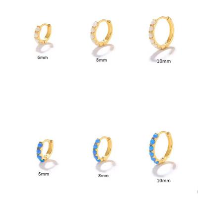 China CLASSIC Simple Jewelry 18k Gold Plated Micro Opal Stone Hoop Earring 925 Sterling Silver Paved Blue Opal Stone Earring For Women for sale