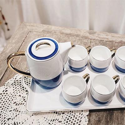 China 6 Pcs Nordic Viable Rim Design High Quality Gold Tea Set Custom Ceramic Coffee Tea Cup Set With Teapot for sale