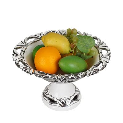 China Sustainable Factory Direct Wholesale White And Silver Decorative Ceramic Fruit Candy Bowl With Stand for sale