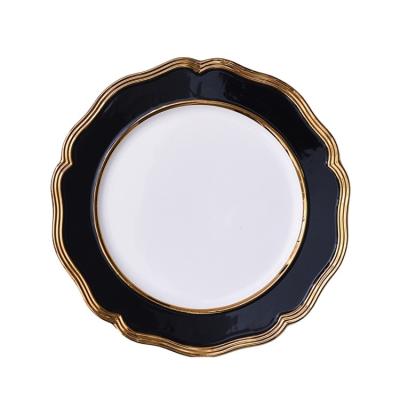 China Wholesale Luxury Multicolor Wedding Party Decor Dinner Plates Wave Edge Gold Ceramic Chargers Dish for sale