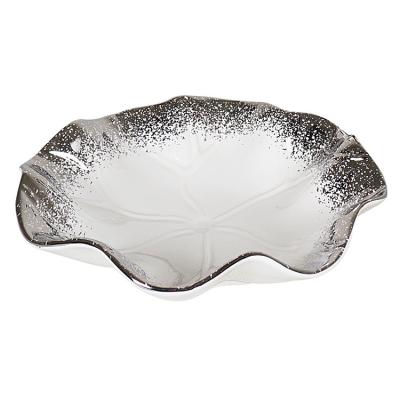 China Sustainable Wholesale Cheap Hotel Restaurant Food Serving Bowls Silver Edge Wavy Design Ceramic Bowl For Fruit for sale