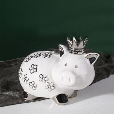 China Gift Figurine Creative Design Items Flower Embossed Decor Ceramic Pig Piggy Bank For Kids Gift for sale