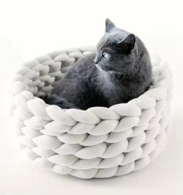 China Knitted Stocked Filled Cotton Pet Blanket Knitted Braid Pet Cozy Bed Knit Cat Dog Bed for sale