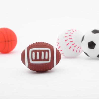 China Stocked Resistant Squeaky Pet Chew Toys Basketball Football Tennis Latex Spray Bite Toy Relief Dog Toys for sale