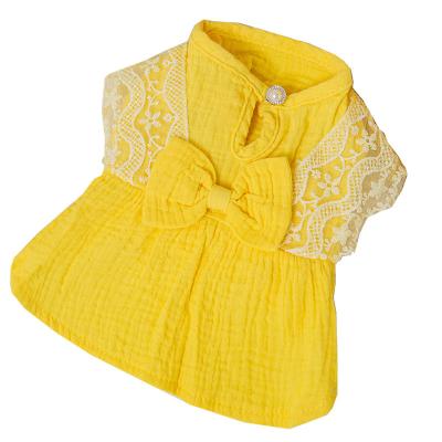 China New Spring Stocked Dog Clothes Bow Lace Dress Cat Clothes Small And Medium Dog Summer Pet Dress for sale