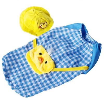 China Spring and autumn stocked cute suit pet yellow duck backpack with little costume yellow teddy bear dog hat bipedal clothes for sale