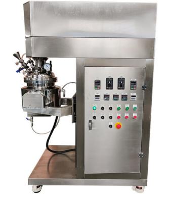 China Vacuum homogenizing emulsifier for cosmetics, stainless steel 304, manual pouring, electric heating, manual batching for sale