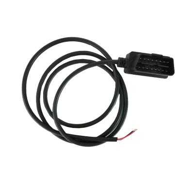 China Car Diagonis J1962 24V OBD System Right Angle Cable 16 Pin Male to Open 2 Meters with 2 Wires Black and Red Color for sale