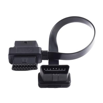 China New J1962 16 Pin Flat OBD Male Vehicle Adapter Cable To Full Pin Connected 30cm Female 16C Black Color With Male Connector for sale