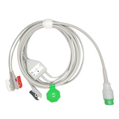 China Reusable One Piece 3 Lead ECG Cable 12 Pin Clip 4.0 End AHA Standard For Mindray Vital Sign Monitor for sale