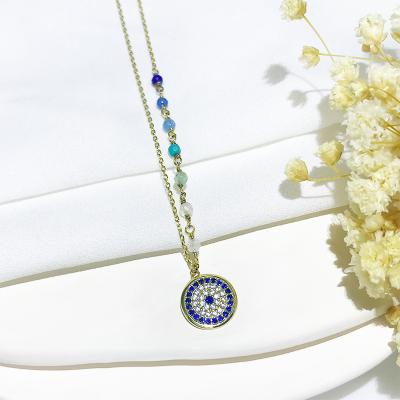 China Turkish Crystal Hand Beaded Round Pendant Necklace Colorful 925 Sterling Silver Gold Plated Vintage Eye Charm Necklace for sale