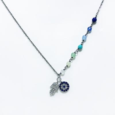 China Vintage Women's Classic Jewelry Colorful Stones Hand Beaded Round Palm Pendant 925 Sterling Silver Necklace for sale