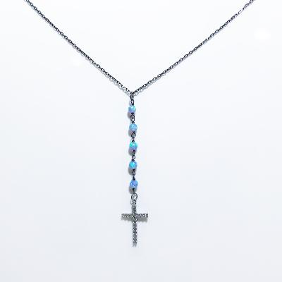 China Custom Jewelry Wholesale High Quality Crystal Cross Long Pendant Beaded Handmade 925 Sterling Silver Vintage Ladies Necklace for sale