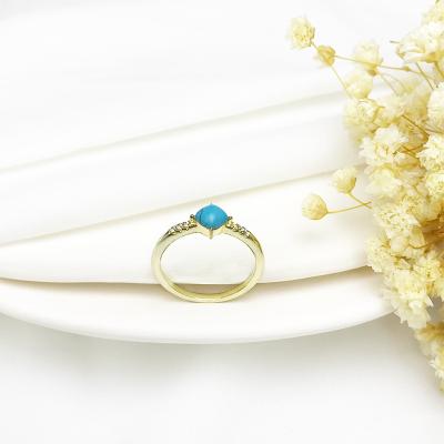 China Vintage Women's Natural Turquoise Fashion Ladies Rings Zircon Inlay Jewelry 925 Sterling Silver Gold Plated Rings for sale