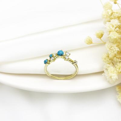 China Vintage Jewelry Exquisite Zircon Set Natural Turquoise Luxury Ladies Gold Plated 925 Sterling Silver Ring for sale