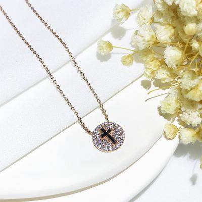 China European and American Ladies Style Classic Gold Plated Zircon Cross Pendant Necklace Round Jewelry Fashion Jewelry for sale