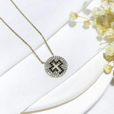 China Wholesale Handmade Unique Round Cross Zircon Charm Pendant Necklace 925 Sterling Silver Fashion Gold Plated Design for sale