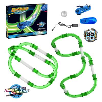 China Innovative Wholesale Toy Track Car Set Kid 36pcs Luminous Electric High-speed Track Car for sale