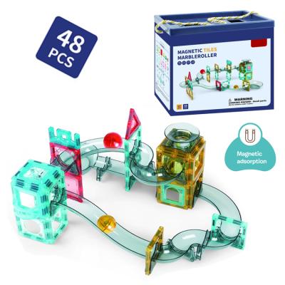 China Kids Gift 48pcs Mini Pipe 3D Magnetic Marble Ball Track DIY Magnetic Building Block Toys For Children for sale