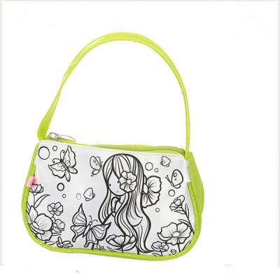 China The drawing part is the high quality satin color your own cute bag, kids drawing bag diy with 5 color markers for sale