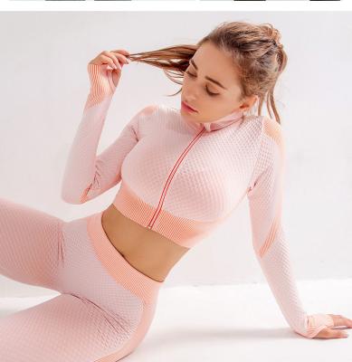 China Dropshiping Seamless Antibacterial Fitness Yoga Pants And Jacket Sets Hot Amazon Workout Women Set Sportswear Women Gym Set S-6XL Plus Size for sale