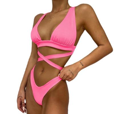 China 2022 Women's Swimwear Bikini Solid Swimwear Breathable Sexy Swimming Suits for sale