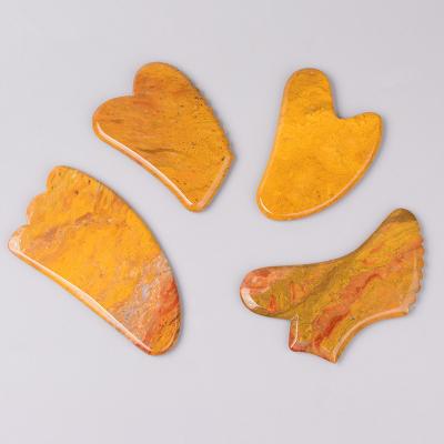 China Luxury Yellow Jade GuaSha Tools Facial Stone Gua Sha Board Ginger Guasha Board Orange Yellow Jade Gua Sha Comb Scraping for sale