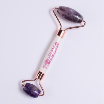 China 100% Face Lift Jade Facial Jade Roller Stem Natural Purple Flower Ceramic Facial Massager Facial Jade Anti Aging Slimming Roller for sale