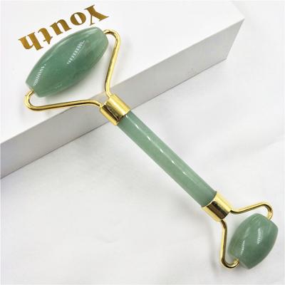 China Luxury Green Aventurine Jade Roller Gua Sha Beauty Natural Jade Facial Massager Roller For face for sale