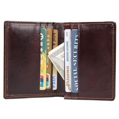 China Vintage Men's Leather Card Holder RFID Blocking Simple Thin Leather Front Pocket Wallet Passport Card Holder Wallet Credit Card Holder for sale