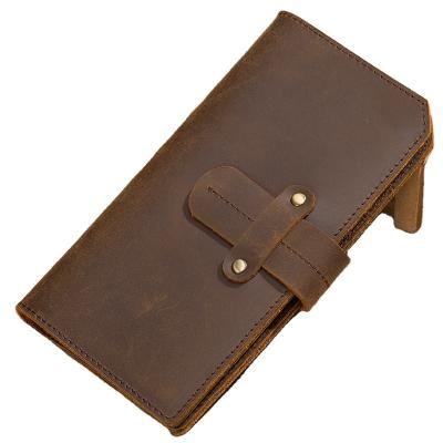 China Retro Brown Women's Clutch Wallet Minimalist RFID Leather Hand Long Wallet Card Holder Men's Business Fashion Vintage Leather Men's Wallet for sale