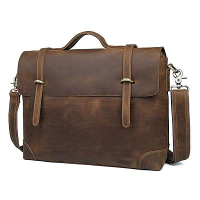 China Business One Shoulder Leather Portable Briefcase Handbag Designer Men Customized Brown Retro Laptop For 15 Inch Laptop Bag for sale