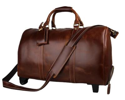 China ENGLAND STYLE Retro Leather Tote Bag Men's Travel Leather Tote Bag Men's Handmade Crazy Horse Leather Travel Luggage Trolley Bag for sale