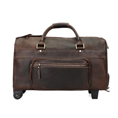 China Retro Vintage Men's Trolley Travel Bag Men's and Women's Trolley Bag Roll Leather Case Flight Hand Luggage Travel Trolley Bag for sale