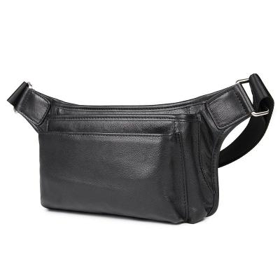 China New Classic Anti-theft Black Leather Messenger Bag Men Casual One Shoulder Sling Fashion Travel Waist Bag for sale