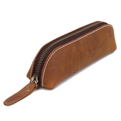 China Genuine Leather Storage Bag Zipper Pen Pouch Pen Bag School Stuff Stationery Pencil Case for sale