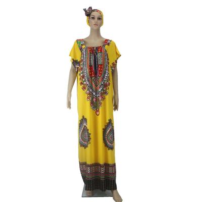 China Late Summer Fashion Women's Africa Dshiki Kaftan Floral Print Dress Polyester Long Clothing Traditional African Muslim Women's Maxi Dress for sale