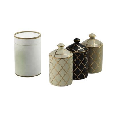 China OEM Home Decoration Custom Candle Holder Printing Decorative Candle Ships Embossed Ceramic Tall Large Empty Container Candle Jar Bulk for sale