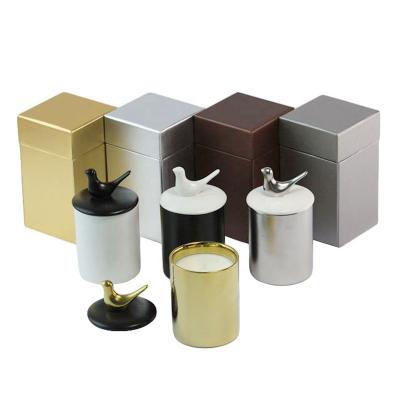 China Wholesale Nordic Home Wedding Decor Cheap Luxury Home Decor Cylinder Candle Jar Empty Ceramic Candle Vessels With Lid for sale