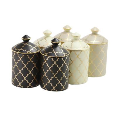 China Homemade Hot Selling Custom Empty Printed Black Ceramic Candle Jars With Lid For Candle Making Wholesale for sale