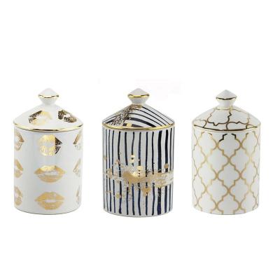 China Custom Home Decor Luxury Hot Gift Decal Ceramic Italian Fornasetti Candle Jars Porcelain Candle Containers With Lids for sale