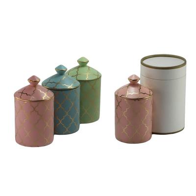 China European Custom Made Matte Ceramic Vessels Home Decor Wedding Style Wedding Decor Cylinder Candle Jar Luxury Candle Jar With Lid for sale