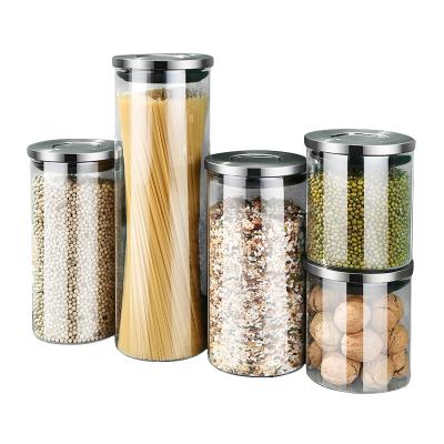 China SSGP Viable Kitchen Glass Airtight Containers With Stainless Steel Lid Reuseable Sugar Flour Snack Cereal Dry Food Storage And Container for sale